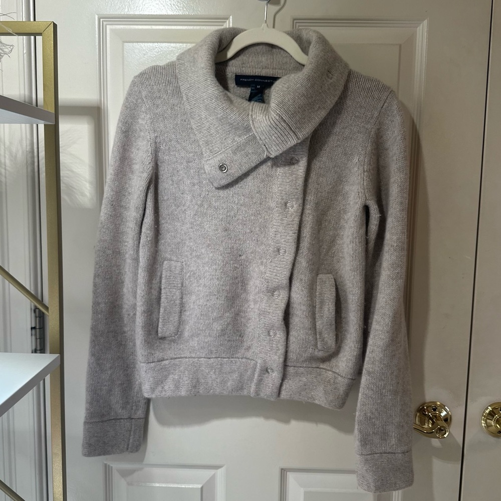 French Connection Angora Wool Knit Jacket Cardigan Sweater M Neutral